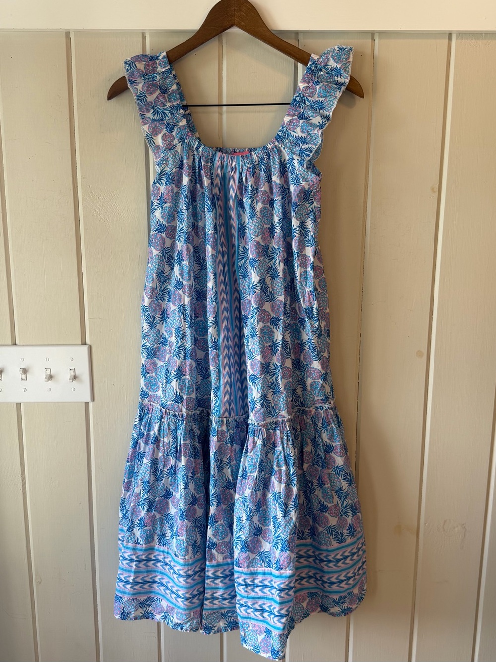 NWOT Simply Southern Blue and Pink Pineapple Print Tiered Sundress, Size Small - Picture 1 of 7